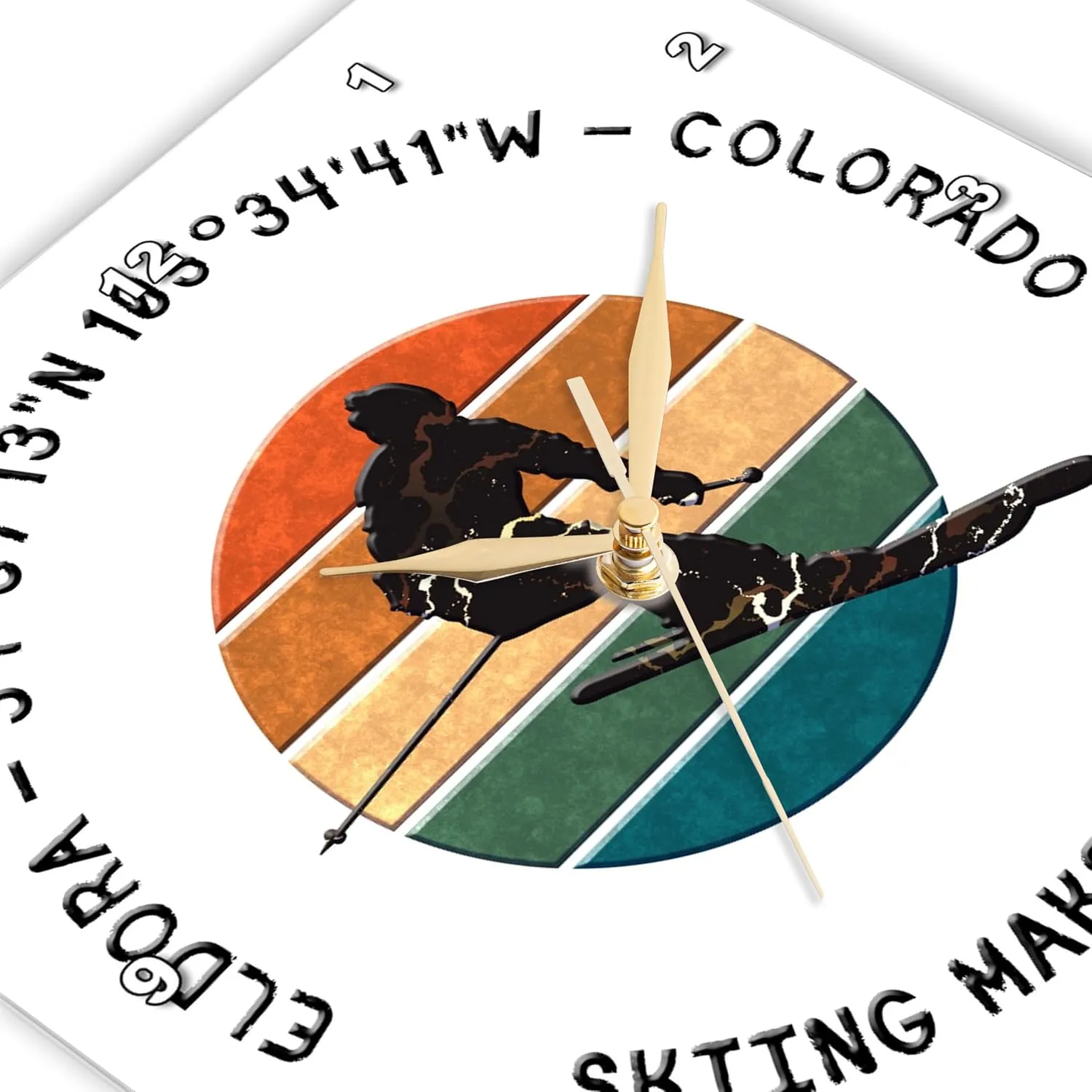 3dRose Wall Clock Silent - 13 inch - Eldora, Colorado. Man Skier on White. Alpine Skiing, America, Gift - Alexis Design - American Skiing Places