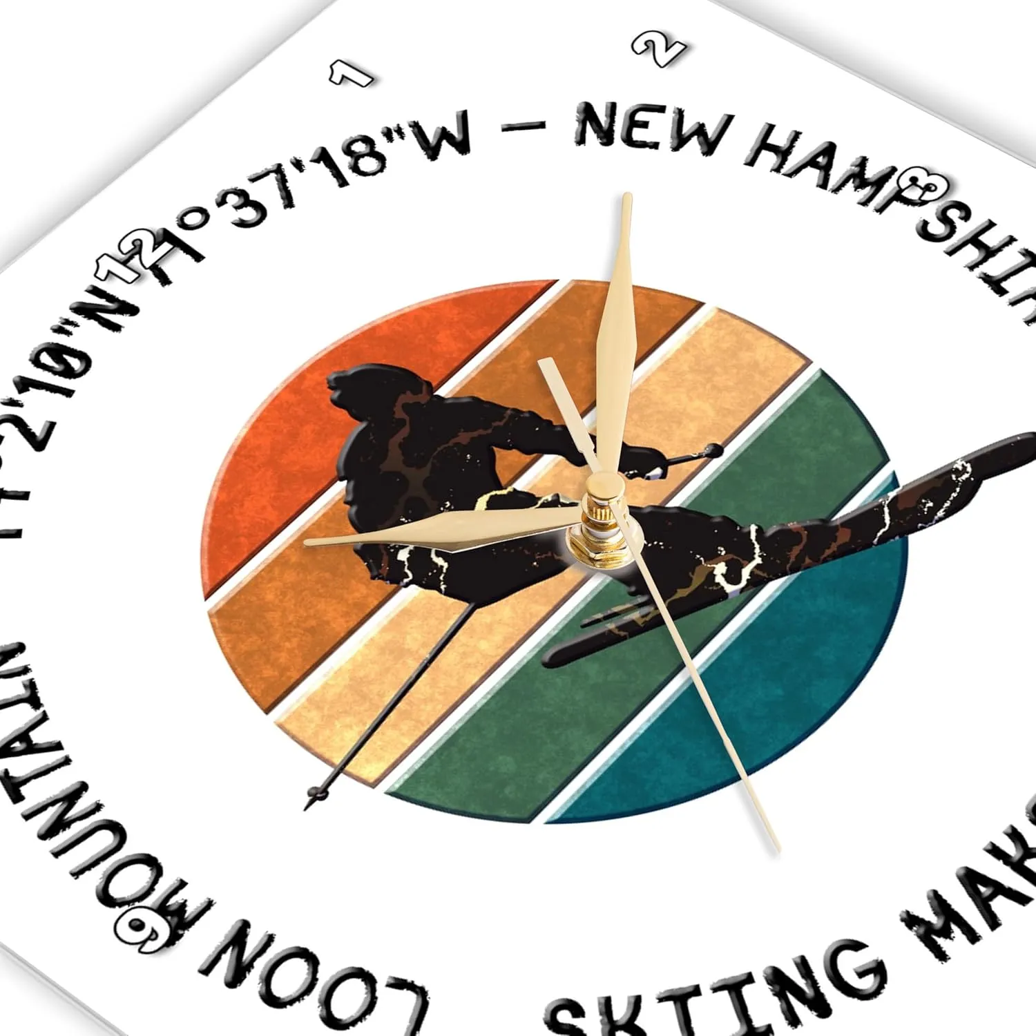 3dRose Wall Clock Silent - 13 inch - Loon Mountain, New Hampshire. Man Skier on White. Alpine Skiing, USA - Alexis Design - American Skiing Places