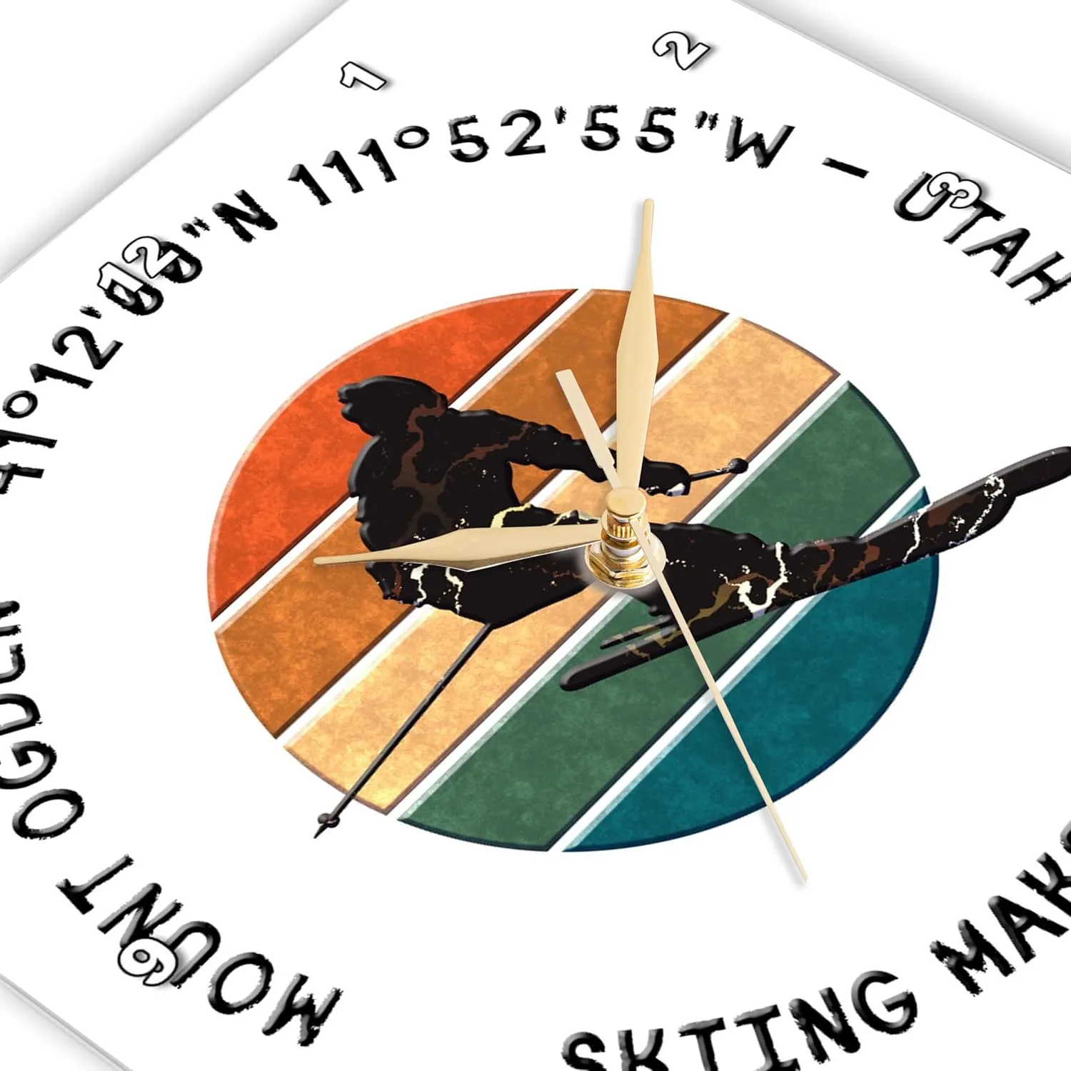 3dRose Wall Clock Silent - 13 inch - Mount Ogden, Utah. Man Skier on White. Alpine Skiing, America Gift - Alexis Design - American Skiing Places