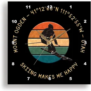 3dRose Wall Clock Silent - 13 inch - Mount Ogden, Utah. Man Skier. Yellow, Black. Alpine Skiing Nice Gift - Alexis Design - American Skiing Places