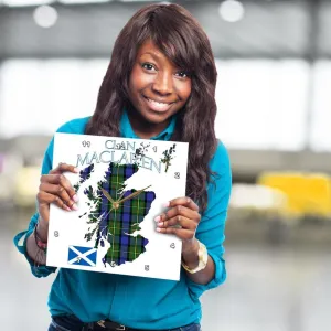 3dRose Wall Clock Silent - 13 inch - Outline of Scotland with The Maclaren Clan Family Tartan. - Creative Studios Scottish Tartans
