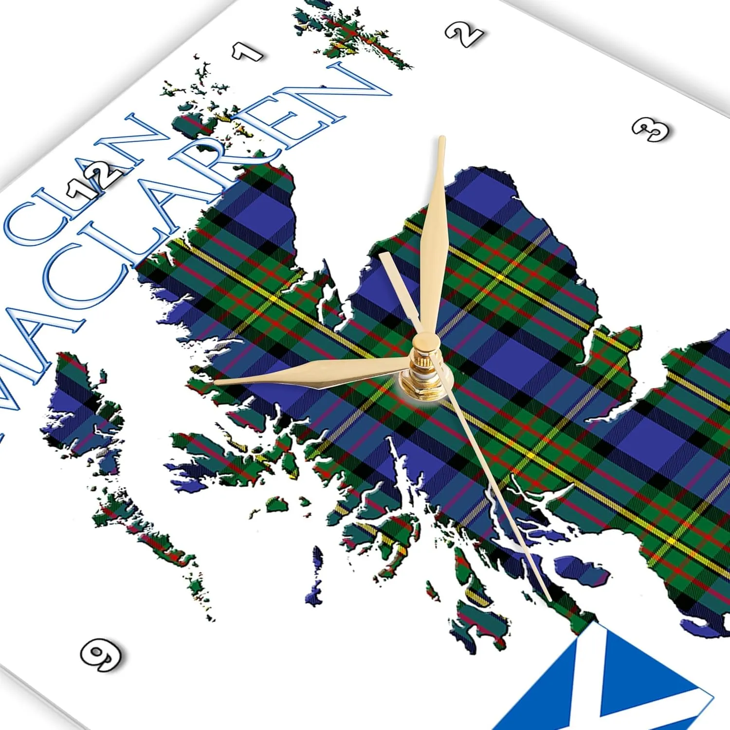 3dRose Wall Clock Silent - 13 inch - Outline of Scotland with The Maclaren Clan Family Tartan. - Creative Studios Scottish Tartans