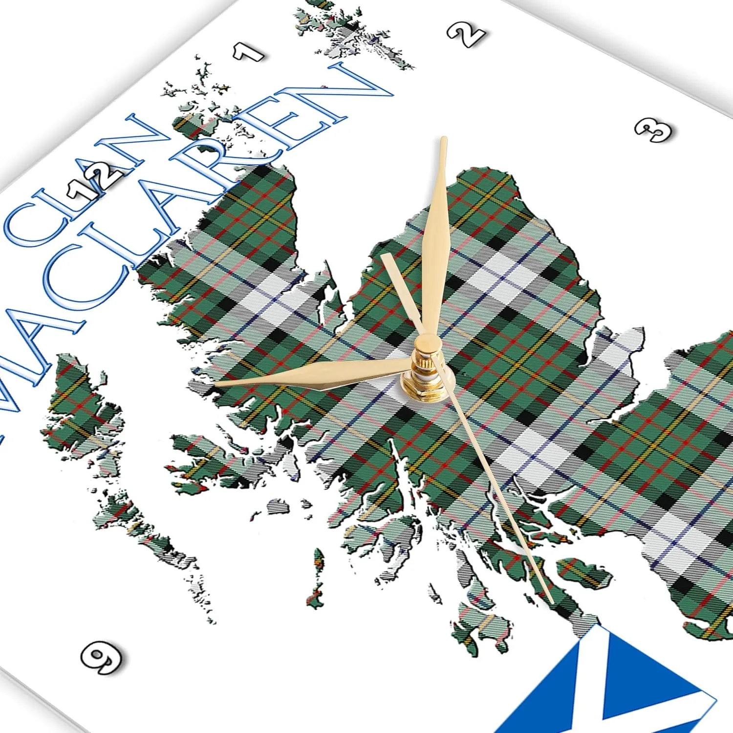 3dRose Wall Clock Silent - 13 inch - Outline of Scotland with The Maclaren Dress Clan Family Tartan. - Creative Studios Scottish Tartans