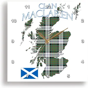 3dRose Wall Clock Silent - 13 inch - Outline of Scotland with The Maclaren Dress Clan Family Tartan. - Creative Studios Scottish Tartans