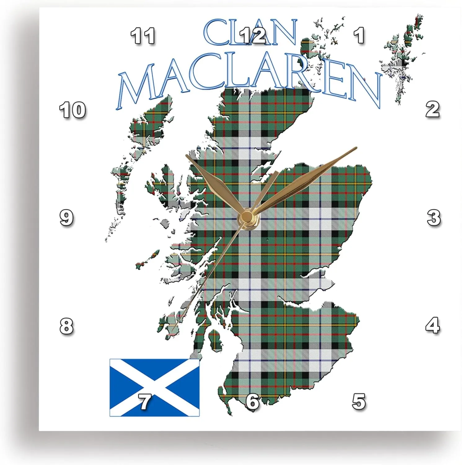 3dRose Wall Clock Silent - 13 inch - Outline of Scotland with The Maclaren Dress Clan Family Tartan. - Creative Studios Scottish Tartans