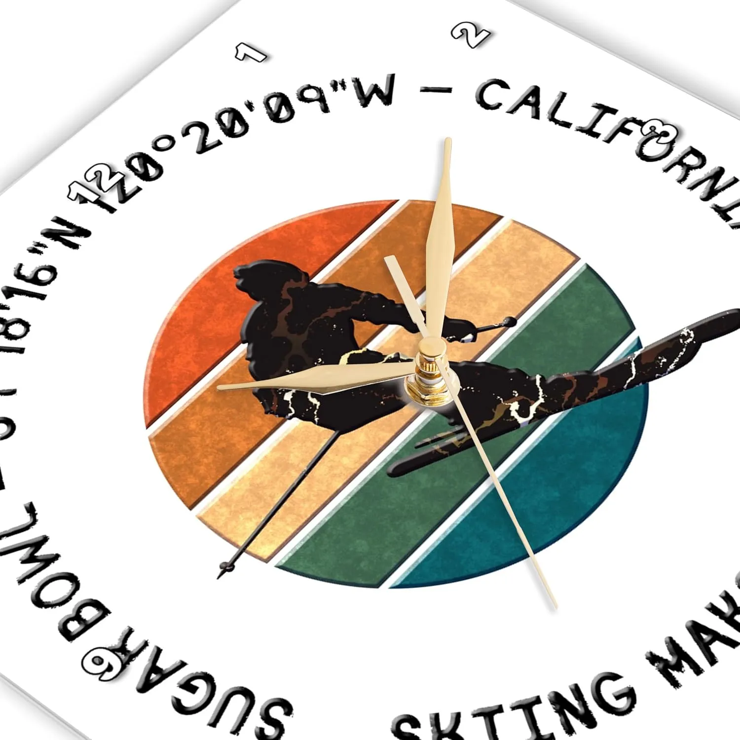 3dRose Wall Clock Silent - 13 inch - Sugar Bowl, California. Man Skier on White. Alpine Skiing in The USA - Alexis Design - American Skiing Places