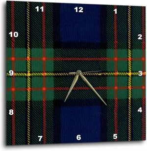 3dRose Wall Clock Silent - 15 inch - Image of Maclaren Clan Kilt Scottish Tartan Plaid Pattern - Patterns- Tartan and Plaid