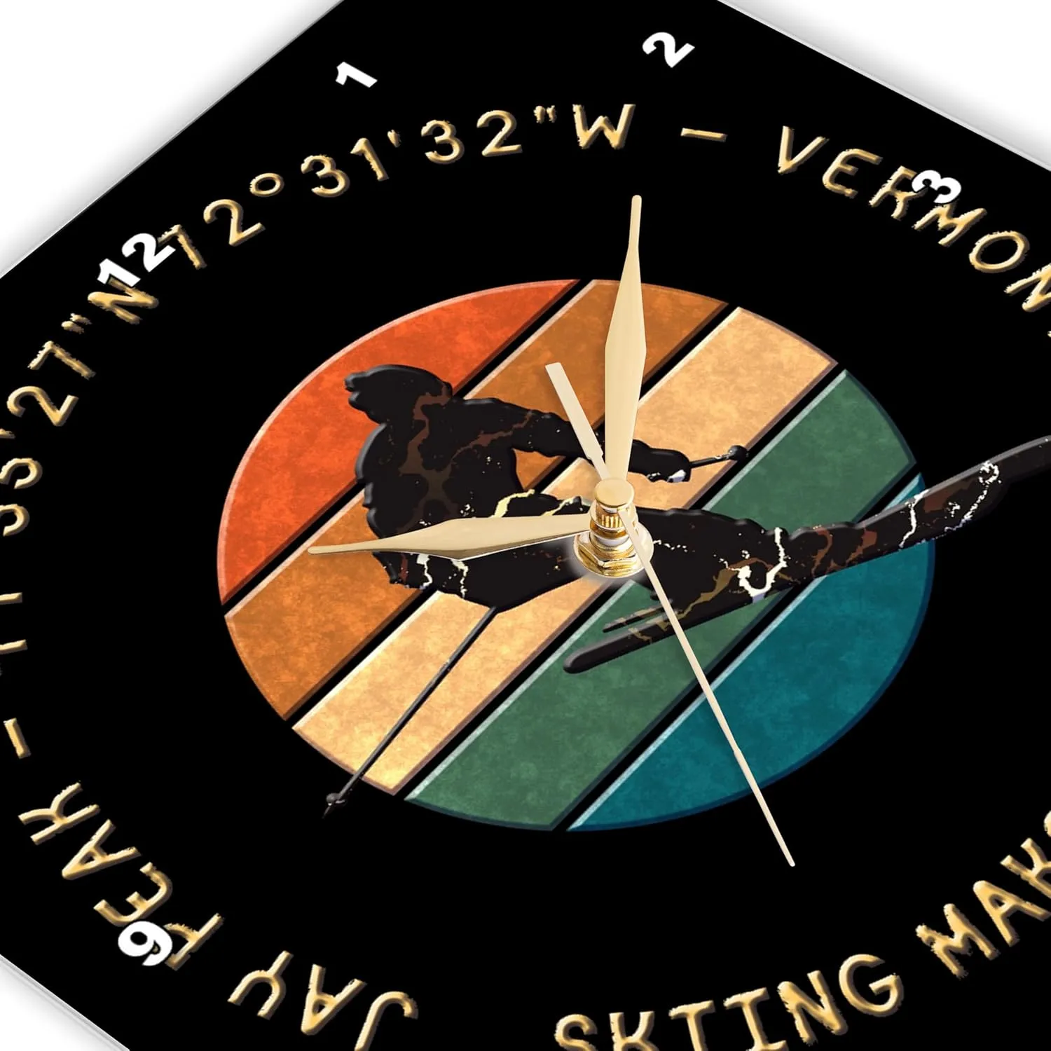 3dRose Wall Clock Silent - 15 inch - Jay Peak, Vermont. Man Skier. Yellow, Black. Alpine Skiing Alexis Design - American Skiing Places