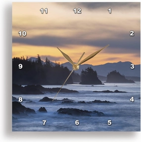 3dRose, Vancouver Island, British Columbia. Sunrise on Wild Pacific Trail, 10x10 Wall Clock
