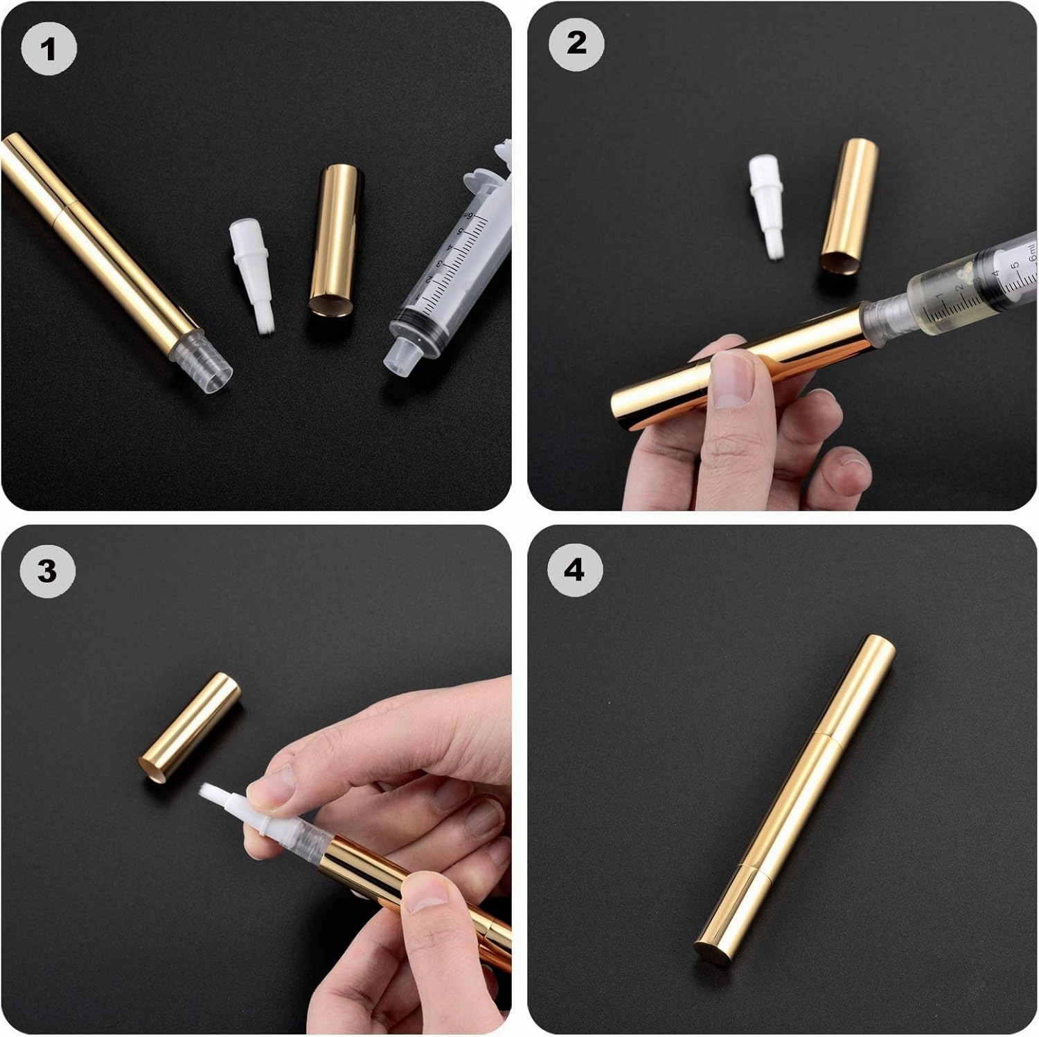 3ml Empty Nail Oil Pen with Brush, Twist Pen for Tooth Whitening, Gel Lip Gloss Container, Eyelash Growth Liquid Tube(Silver, 24 PCS)