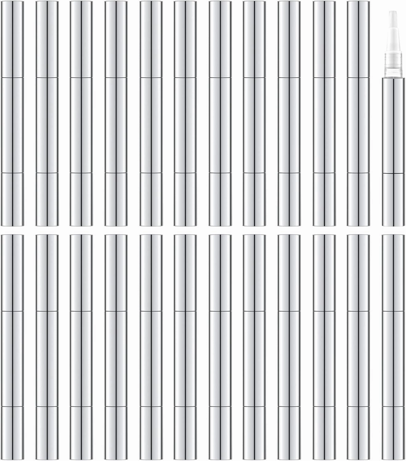 3ml Empty Nail Oil Pen with Brush, Twist Pen for Tooth Whitening, Gel Lip Gloss Container, Eyelash Growth Liquid Tube(Silver, 24 PCS)