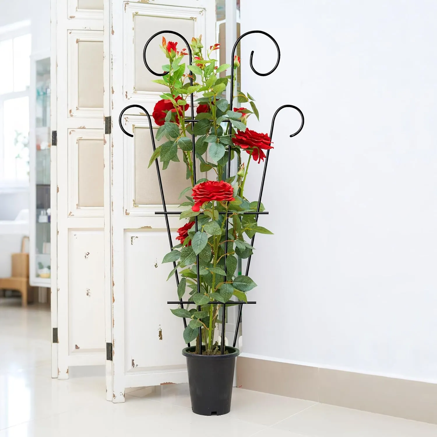 4 Pack 32'' Indoor Plant Trellis for Potted Plants Climbing, Outdoor Metal Garden Trellis Houseplants Flowers Vine Ivy,Wave Shape, Black