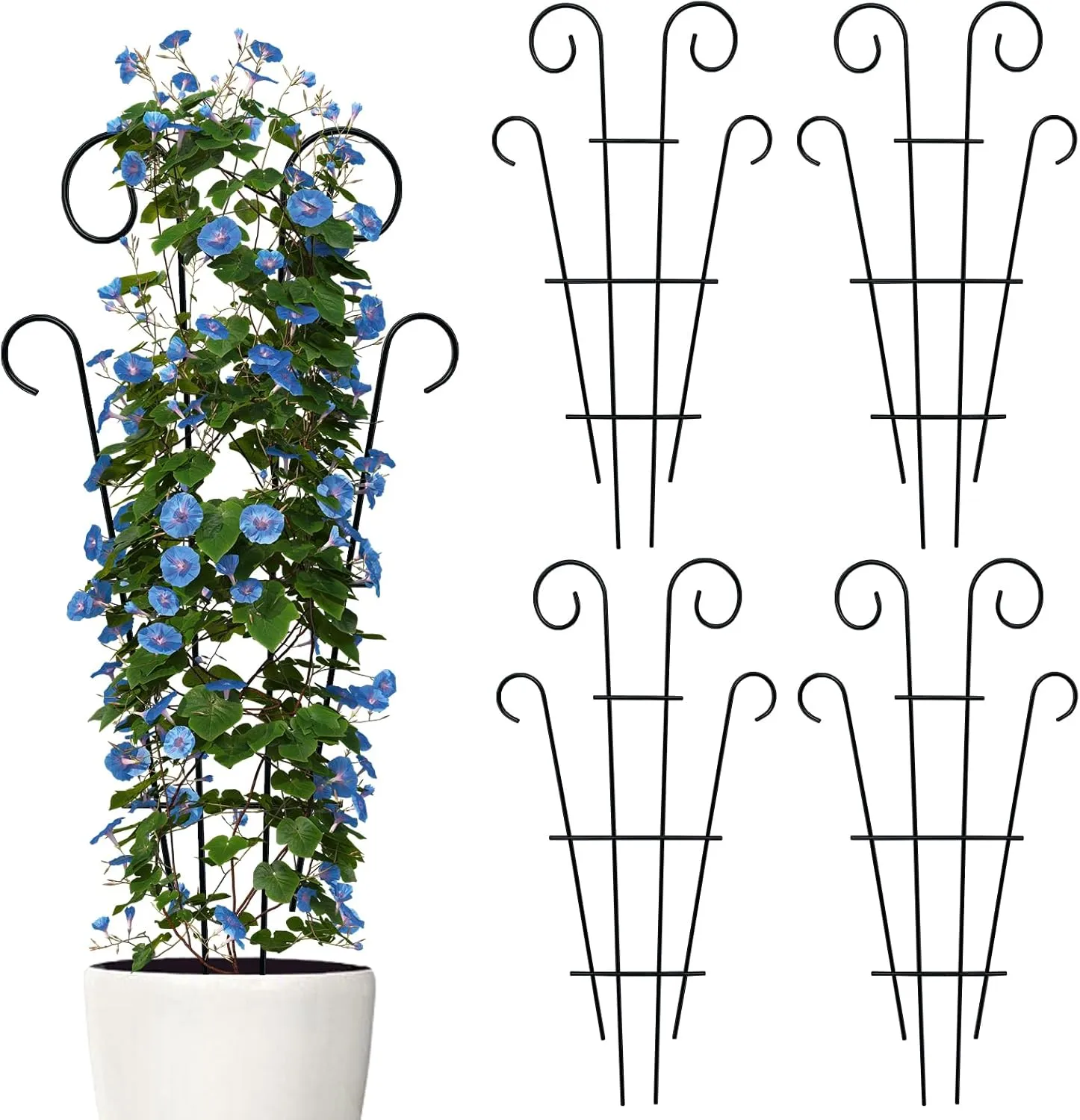 4 Pack 32'' Indoor Plant Trellis for Potted Plants Climbing, Outdoor Metal Garden Trellis Houseplants Flowers Vine Ivy,Wave Shape, Black