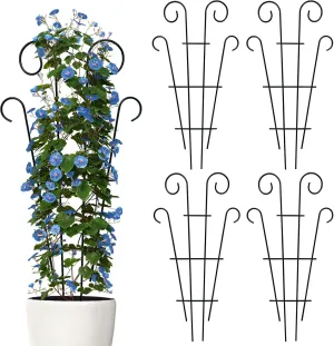 4 Pack 43'' Indoor Plant Trellis for Potted Plants Climbing, Outdoor Metal Garden Trellis Houseplants Flowers Vine Ivy, Wave Shape, Black