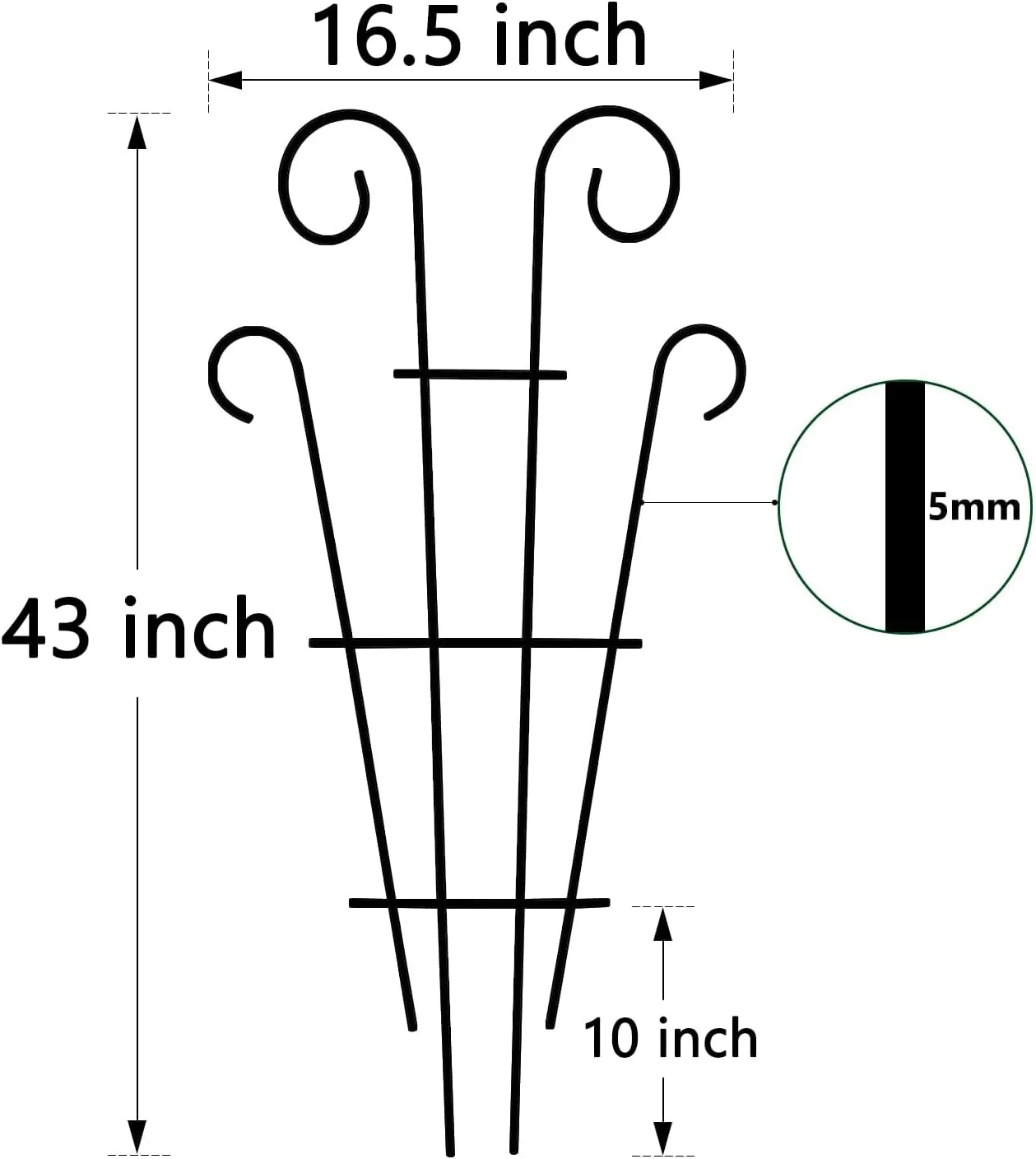 4 Pack 43'' Indoor Plant Trellis for Potted Plants Climbing, Outdoor Metal Garden Trellis Houseplants Flowers Vine Ivy, Wave Shape, Black