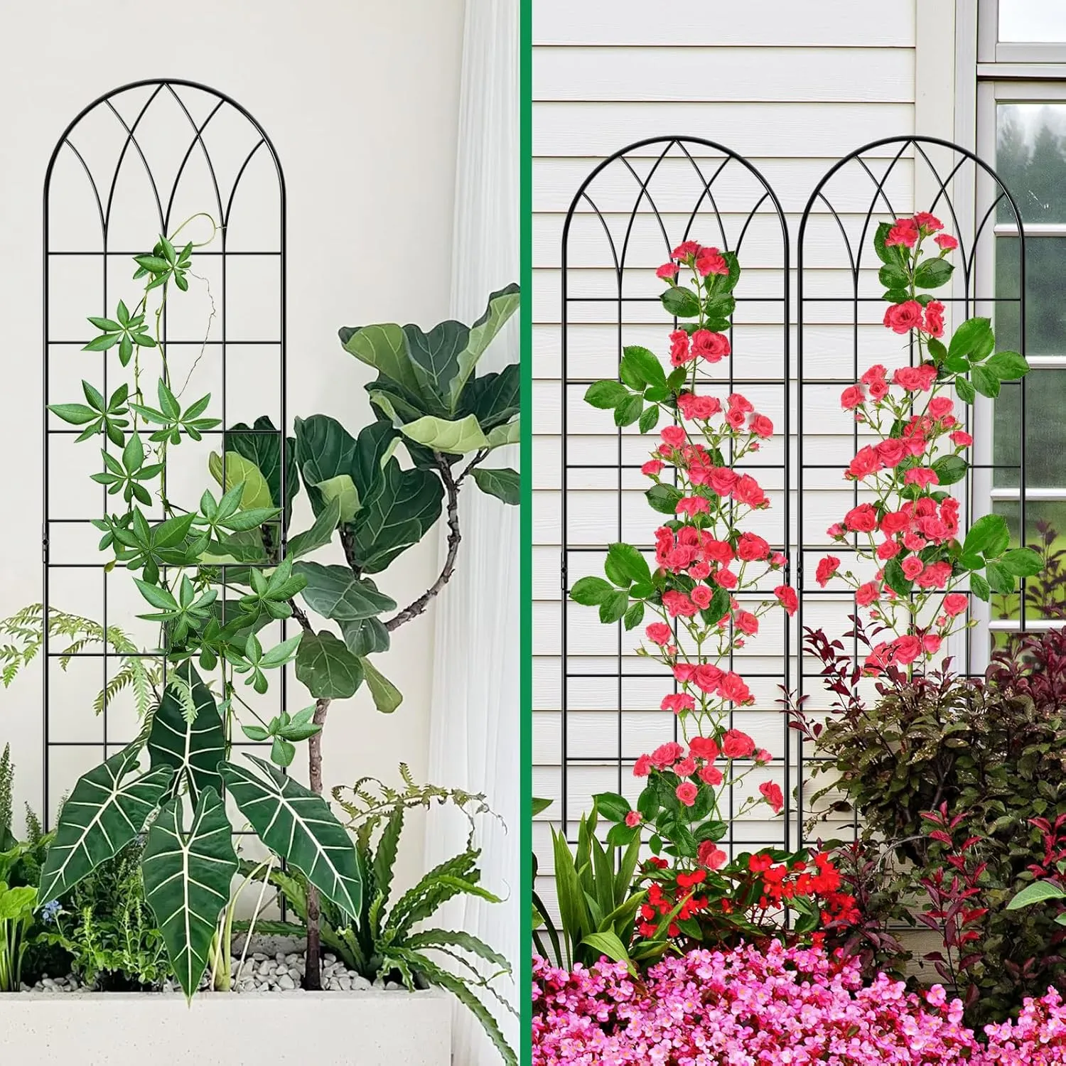 4 Pack Metal Garden Trellis for Climbing Plants, Black Metal Garden Trellis for Vines Plant Rose Vegetable Support,Large Decorative Outdoor Trellis