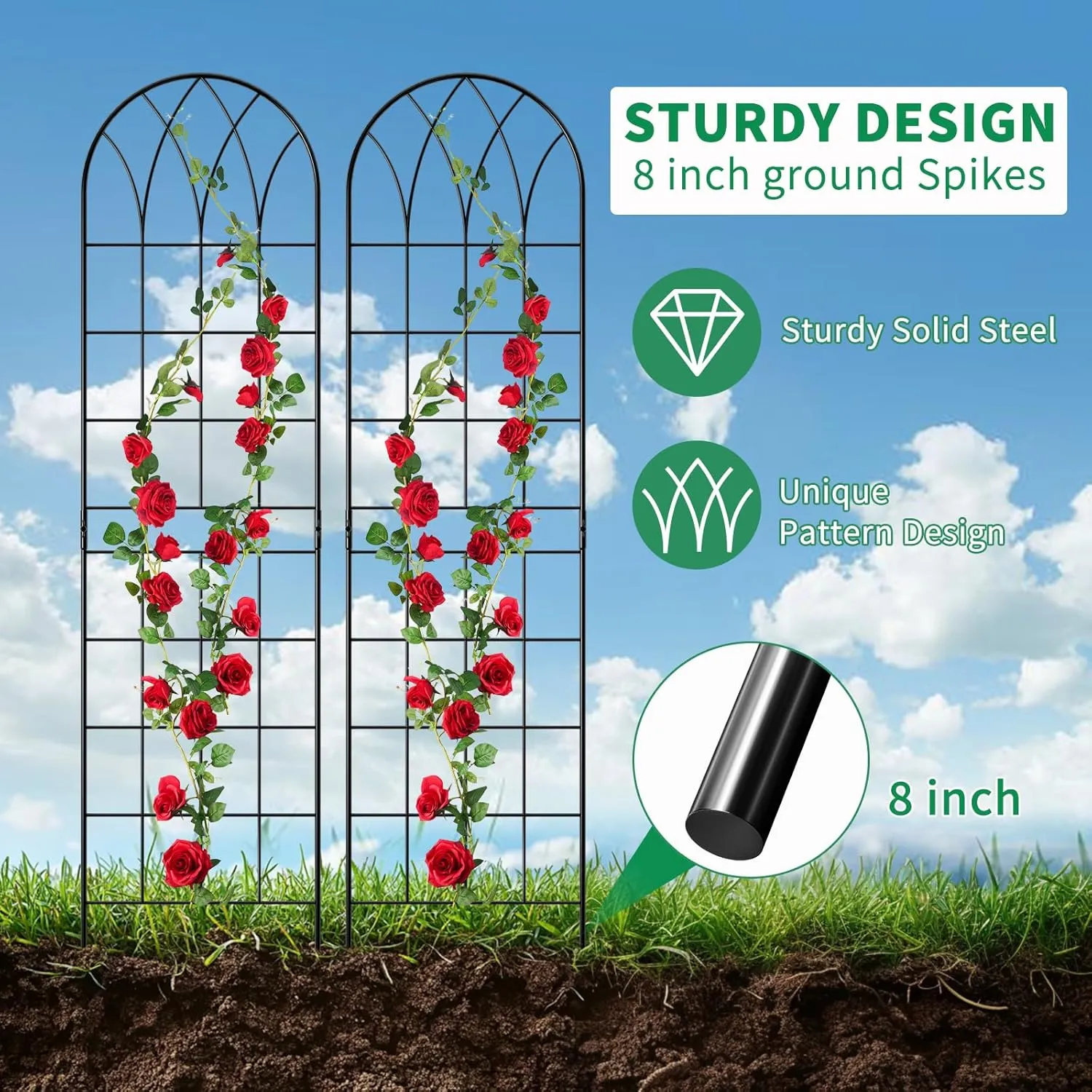 4 Pack Metal Garden Trellis for Climbing Plants, Black Metal Garden Trellis for Vines Plant Rose Vegetable Support,Large Decorative Outdoor Trellis