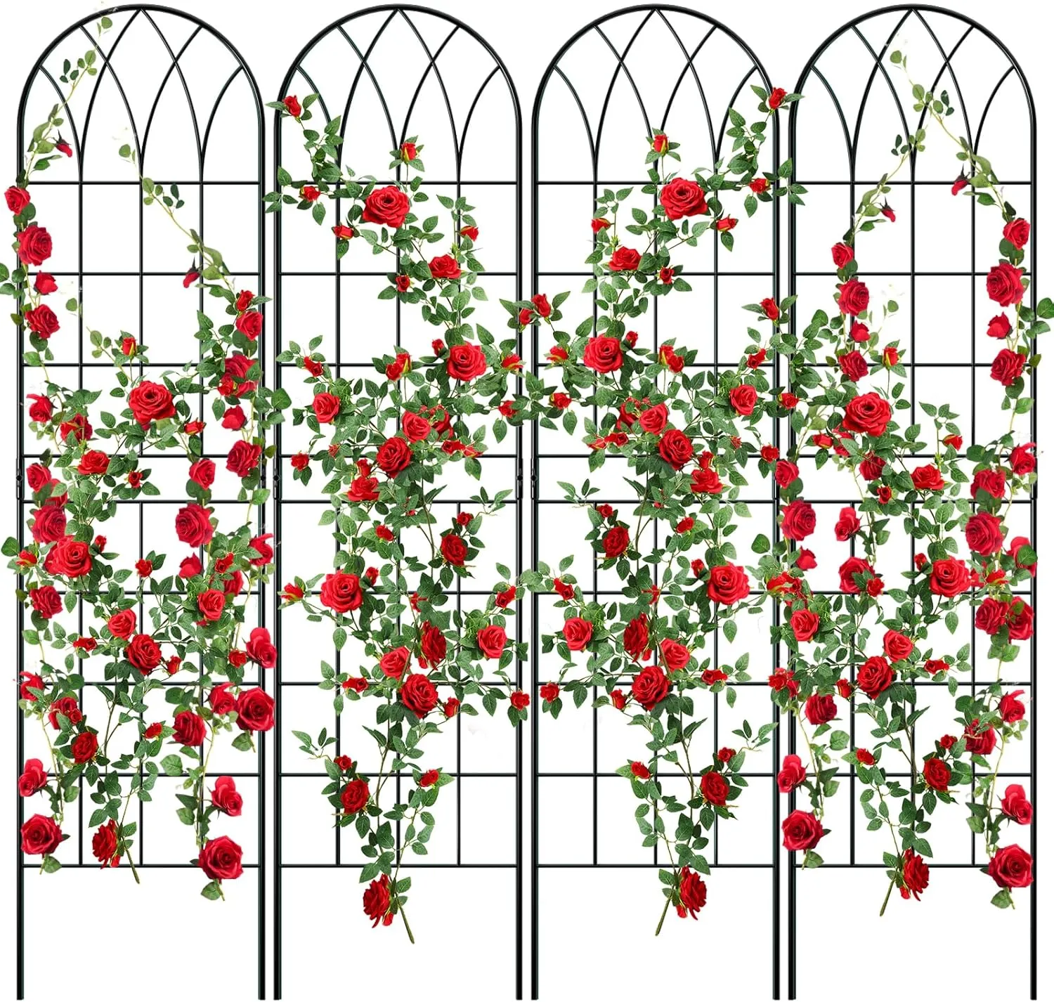 4 Pack Metal Garden Trellis for Climbing Plants, Black Metal Garden Trellis for Vines Plant Rose Vegetable Support,Large Decorative Outdoor Trellis
