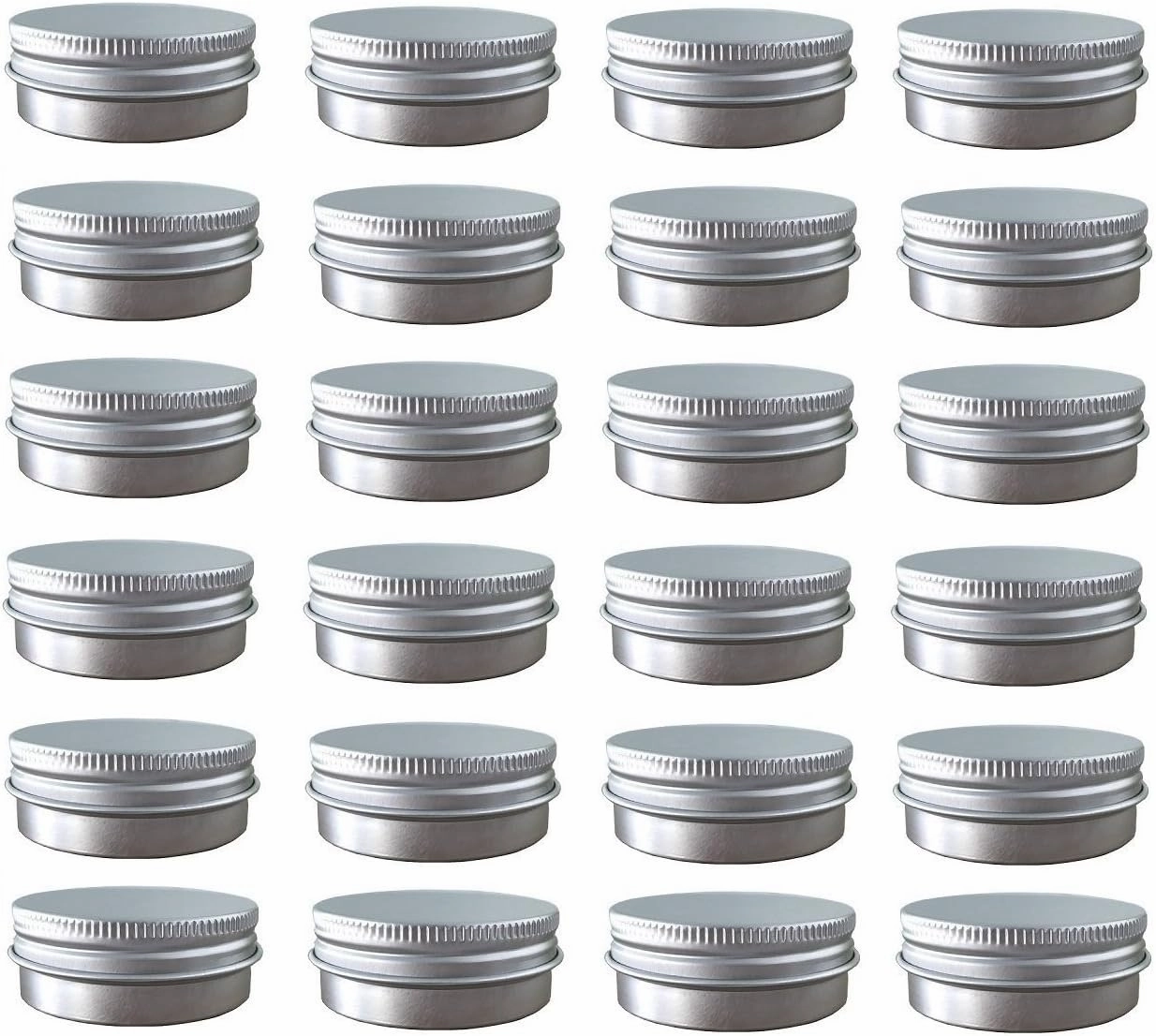 48 Pack (2 Oz/60ml) Screw Top Round Aluminum Tin Cans, Rust-Resistant Metal Tin Storage Jar Containers with Screw Cap for Lip Balm, Cosmetic, Candles Salve Make Up Eye Shadow Powder Candy Tea (Silver)
