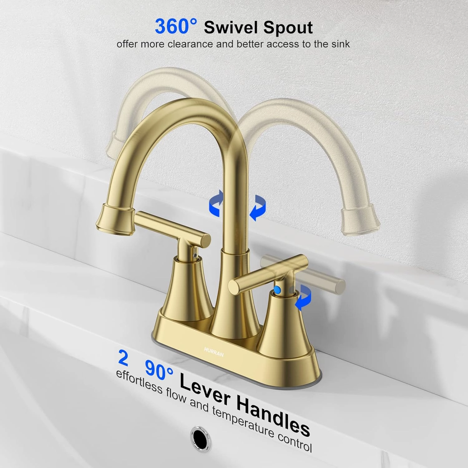 4 inch Brushed Gold Bathroom Sink Faucet with Pop-up Drain and 2 Supply Hoses, Stainless Steel Lead-Free 2-Handle Centerset Faucet for Bathroom Sink Vanity RV