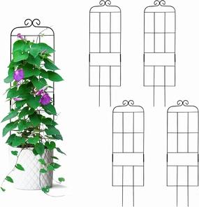 4 Pack 31'' Plant Trellis for Climbing Plants Indoor & Outdoor, Metal Trellis for Potted Plants, Plant Support for Houseplant, Vines, Pothos, Rose, Ivy, and Flowers, Black