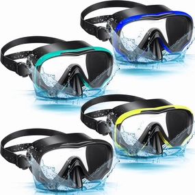 4 Pcs Snorkeling Goggles for Adults Scuba Diving Mask Anti Fog Dive Mask Snorkeling Gear for Men Women Panoramic Swimming Goggles with Nose Cover for Diving, Swimming (Black, Yellow, Blue, Green)