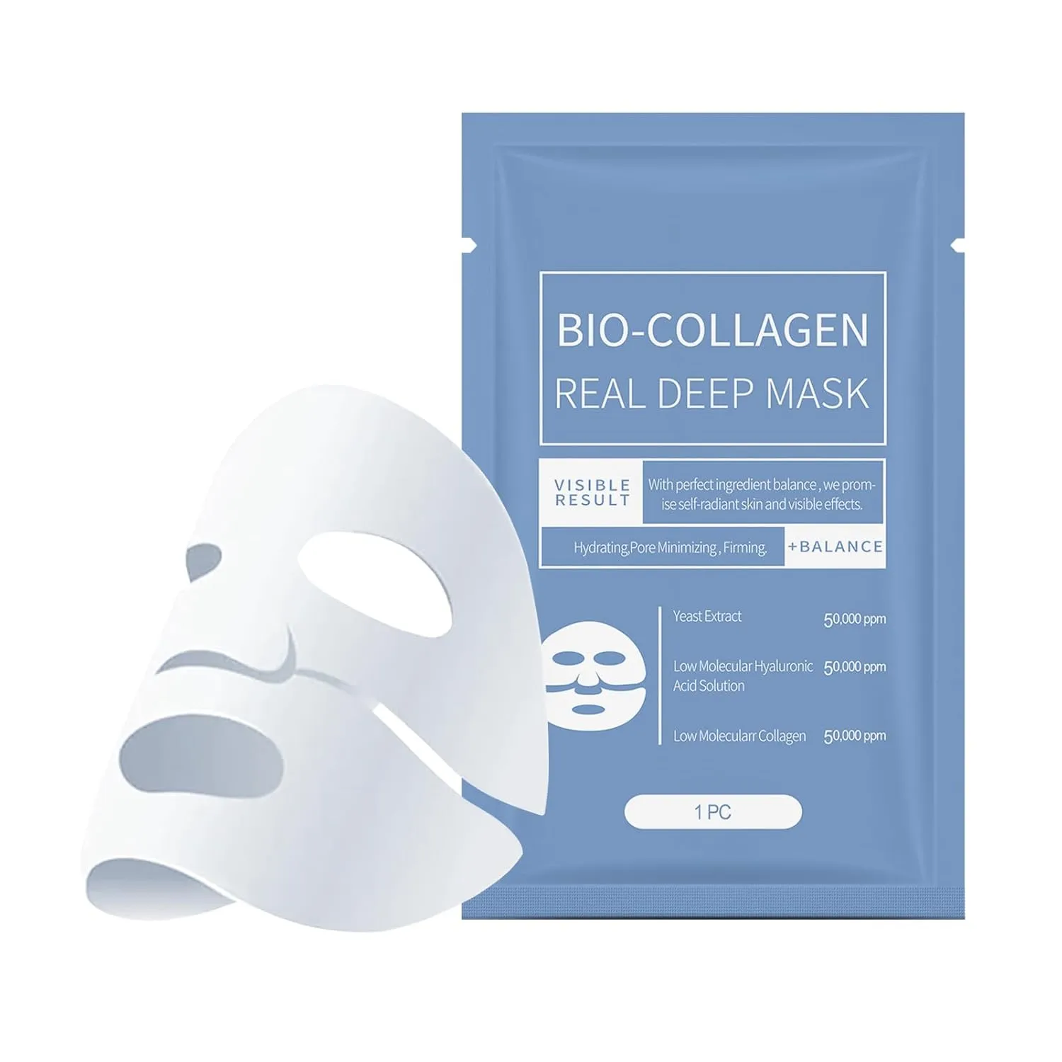 4Pcs Bio Collagen Mask, Collagen Hydrating Face Mask, Deeply Moisturizes Firms Skin to Improve Facial Wrinkles Pore Minimizing (Blue)