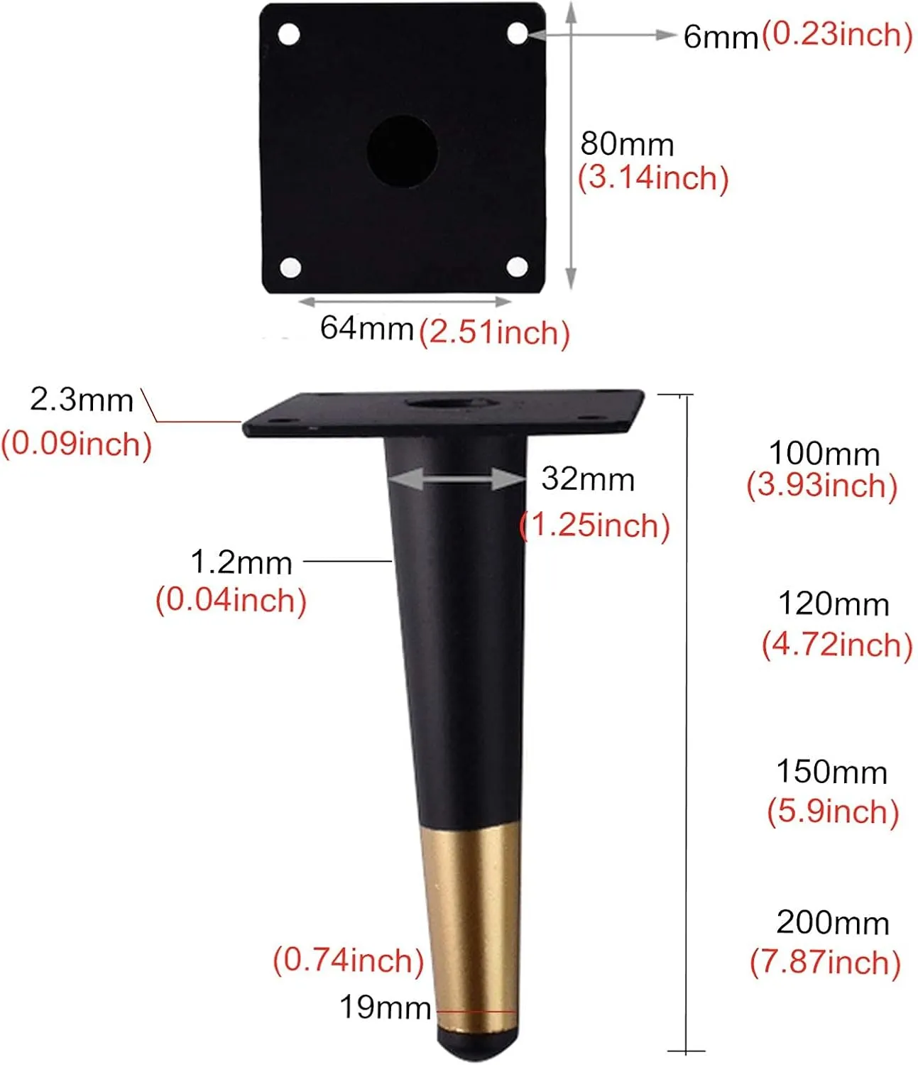 4pcs Metal Furniture Legs, Feet, Cabinet Legs Conical Furniture Legs Straight Cone Furniture Legs Interchangeable for Armchairs Sofa Bed Ottoman Coffee Table