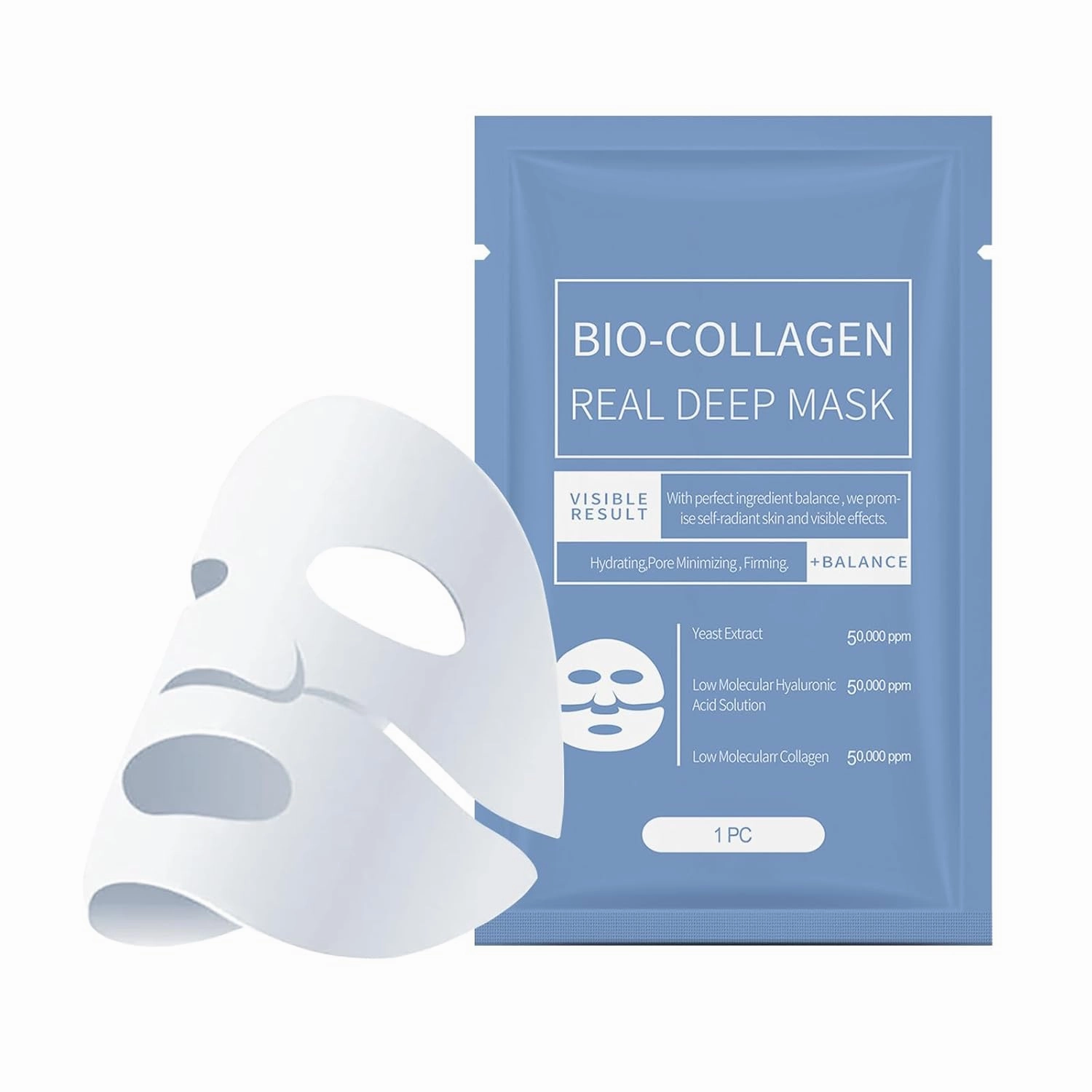 4Pcs Bio Collagen Mask, Collagen Hydrating Face Mask, Deeply Moisturizes Firms Skin to Improve Facial Wrinkles Pore Minimizing (Blue)