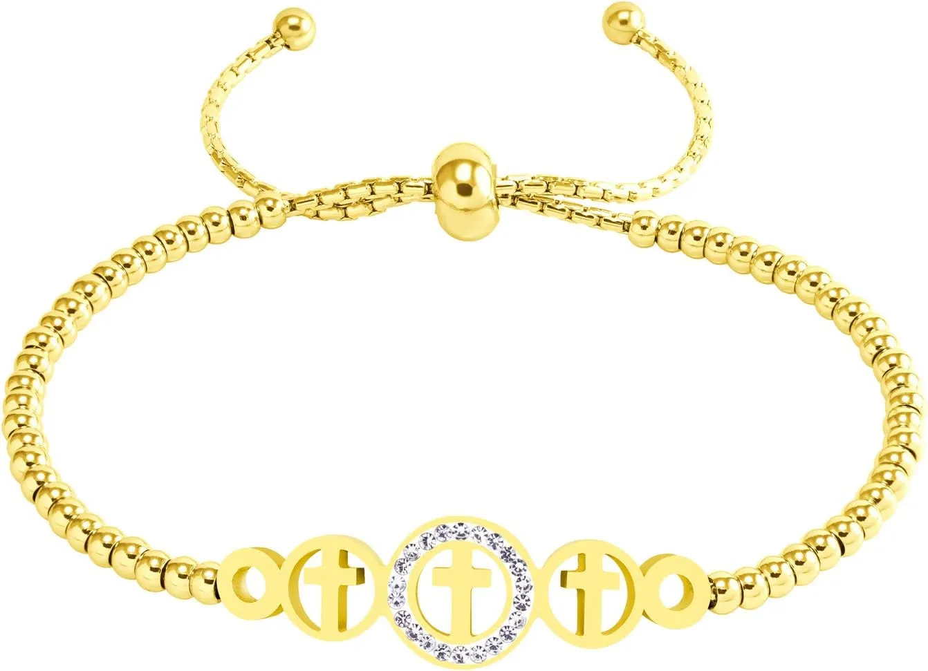 555Jewelry Adjustable Slider Cuff CZ Cross Bolo Bracelet for Women & Ladies