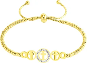 555Jewelry Adjustable Slider Cuff CZ Cross Bolo Bracelet for Women & Ladies