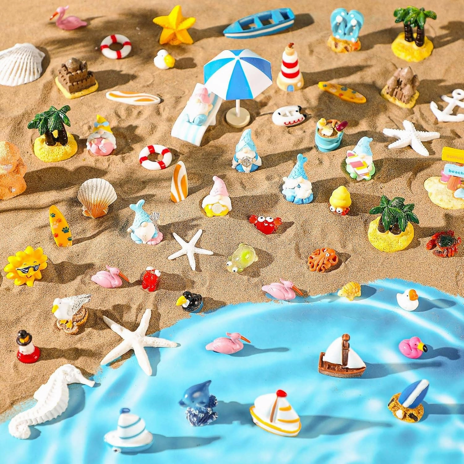 58 Pcs Mini Ocean Gnomes Tiny Resin Sea Gnomes Figurines Marine Miniature Plastic Animals Aquarium Ornaments Decorations for DIY Fish Tank Potted Micro Dollhouse Ocean Diorama