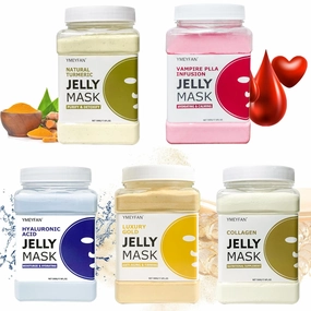 5 Jar 500G Jelly Mask Powder for Facial Professional Bundle, Beauty Spa Face Mask Skincare Product Bulk (Turmeric, Vampire, Hyaluronic Acid, Gold, Collagen)