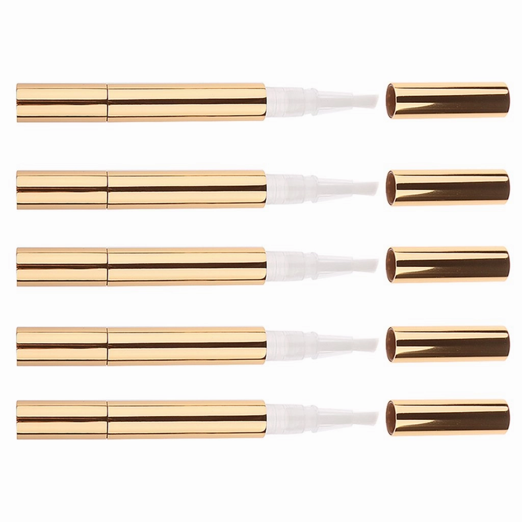 5 Pcs l Travel Empty Pen Cosmetic Container Tube Nail Tool | Portable Lip Gloss Nail Polish Essential Oil Container | Easy Filling and Carry | Gold/S - Gold