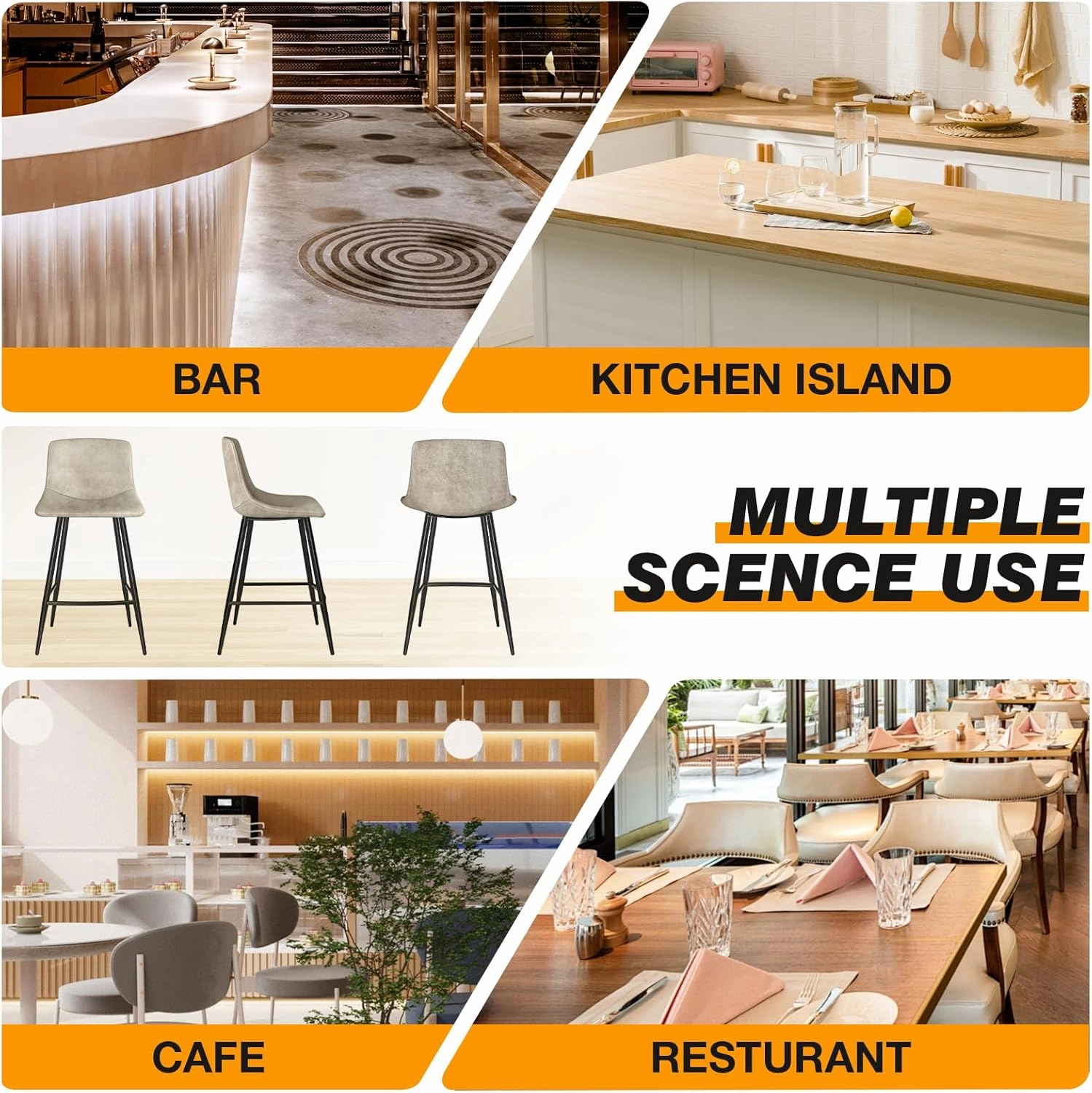 5Rcom 600 lbs Counter Height Bar Stools Set of 3, 24 Inch Leathaire Barstools with Back, Bar Chairs with Metal Legs for Kitchen Island, Dining Room, Party Room & Restaurant, (Beige)