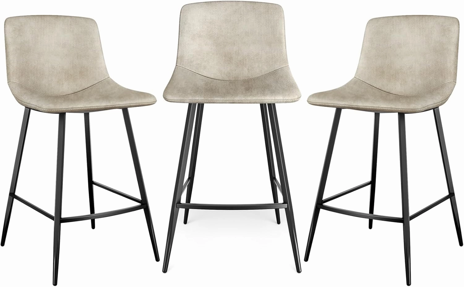 5Rcom 600 lbs Counter Height Bar Stools Set of 3, 24 Inch Leathaire Barstools with Back, Bar Chairs with Metal Legs for Kitchen Island, Dining Room, Party Room & Restaurant, (Beige)