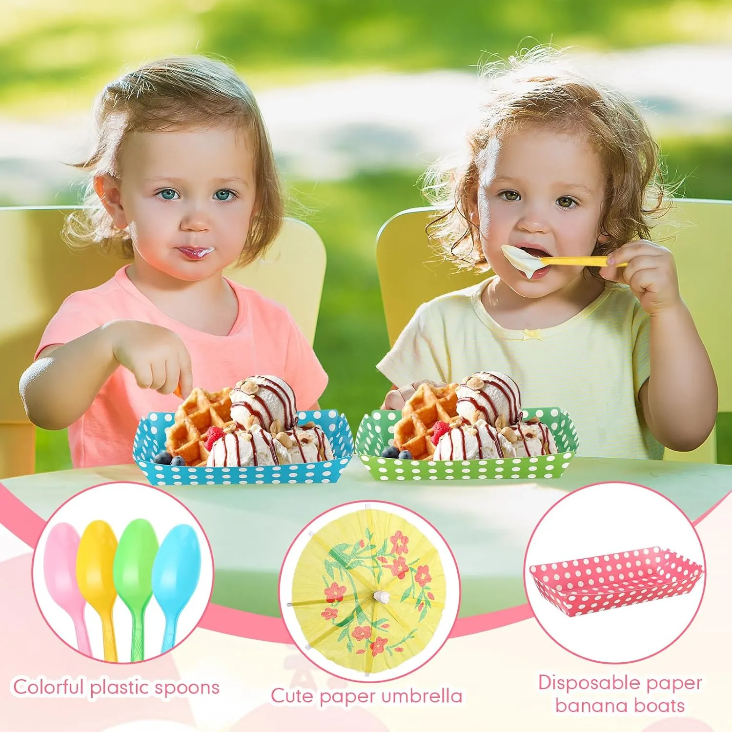 60 Set Colorful Food Trays Boat Paper Disposable Banana Split Boats with Umbrellas 8 oz Nacho Bowls for Birthday Summer Party Supplies Dessert(Colorful,Polka Dot Style)