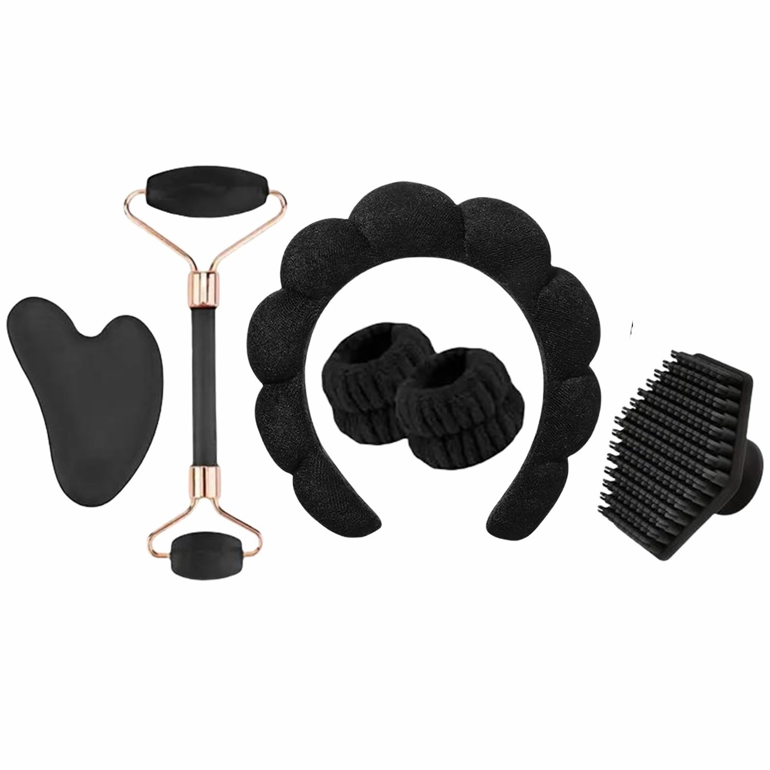 6pcs Facial Care Tools Set, Spa headband wristband and Silicone facial cleansing brush, Jade Roller and Gua Sha Tools Set, suitable for women's personal care and self-care gifts