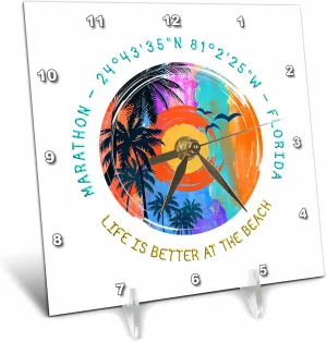 6x6 Desk Clock - Marathon, Florida. Life is Better at The Beach Memory Alexis Design - American Beaches Florida