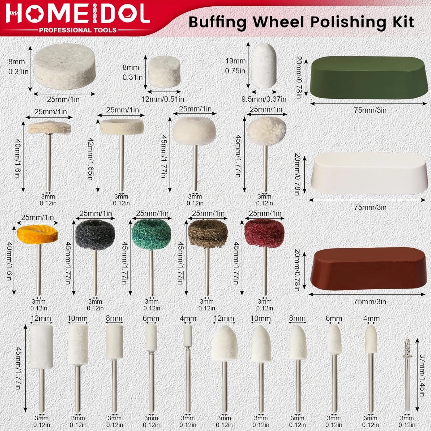 72 PCS Buffing Wheel Polishing Kit Compatible with Dremel, with Polish Compound, Rotary Tool Accessories with 1/8" Shank, Abrasive Wheel Buffing Polishing Wire Brushes Wool Felt Cotton Mounted