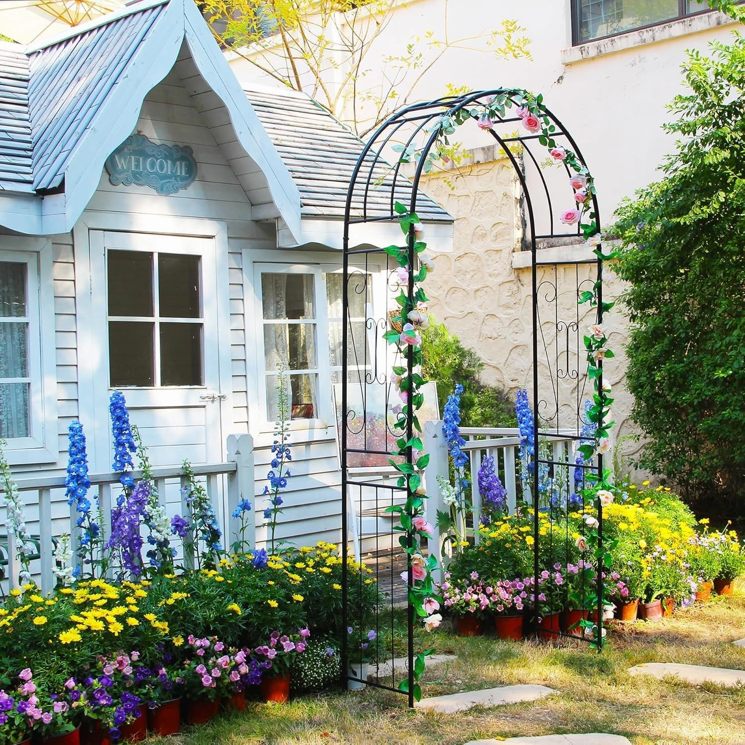 7.9 Ft High x 3.8 Ft Wide Metal Black Garden Arbor Garden Arch Trellis, Wedding Arches for Ceremony, Patio Trellis Archway Pergola, Plants Support Frame for Rose Vines