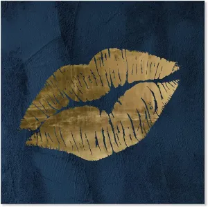 7CANVAS Navy Blue and Gold Wall Decor Fashion Lip Canvas Wall Art Glam Lip Poster Sexy Painting Designer Picture for Bedroom Bathroom Makeup Room Decoration 24x24Inch
