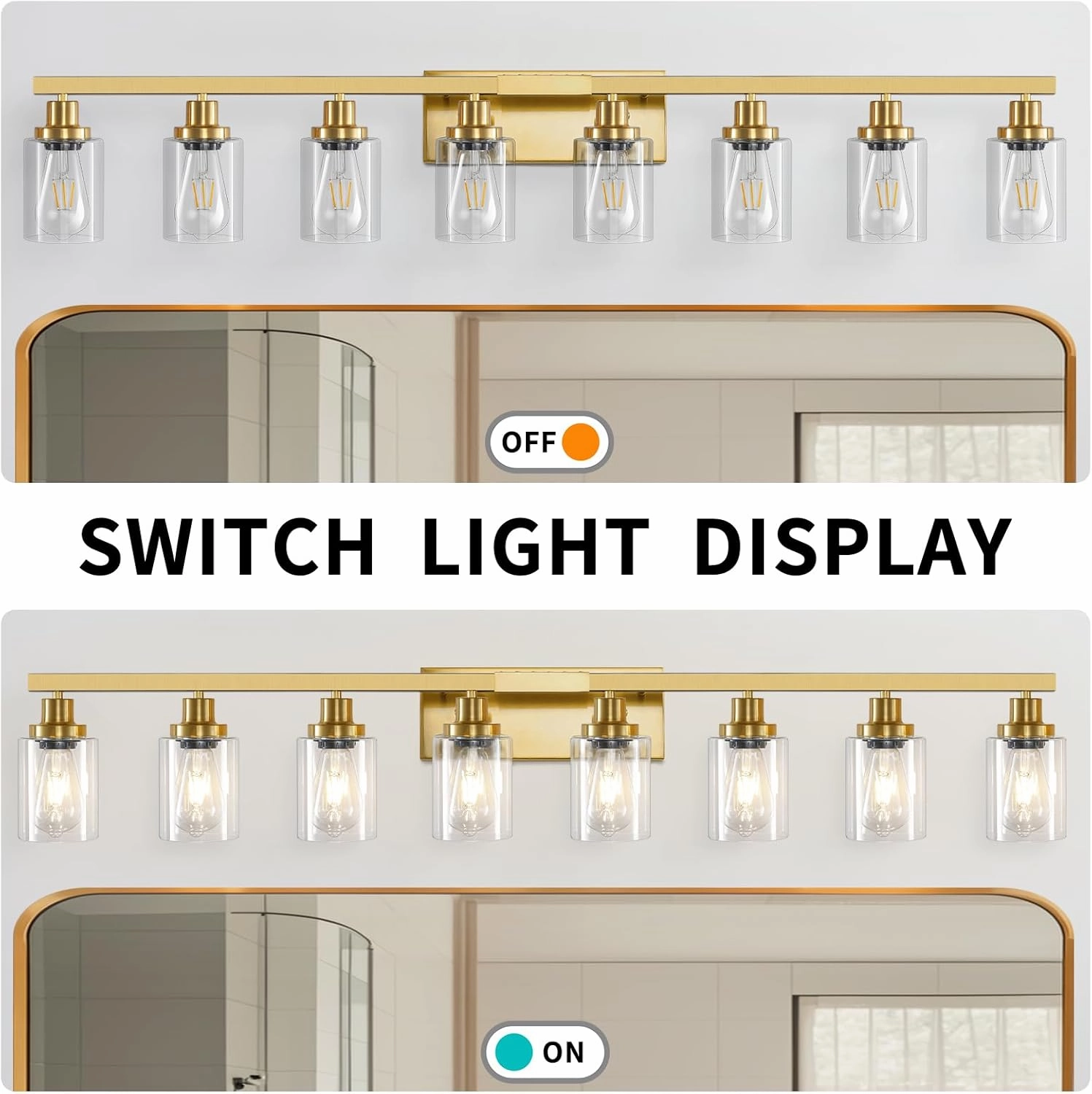 8 Light Gold Vanity Lights for Mirror, 52inch Modern Gold Bathroom Wall Lighting for Bedroom, Living Room
