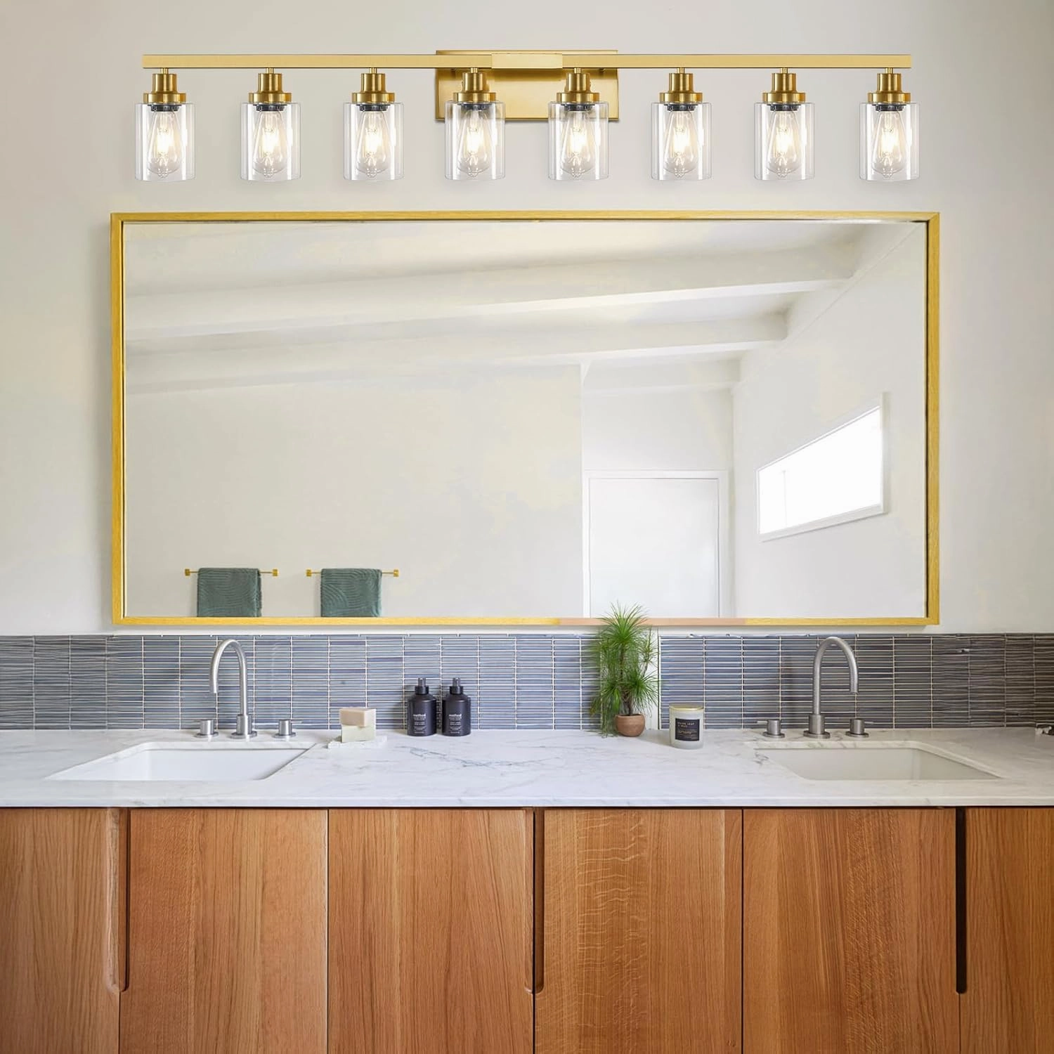 8 Light Gold Vanity Lights for Mirror, 52inch Modern Gold Bathroom Wall Lighting for Bedroom, Living Room