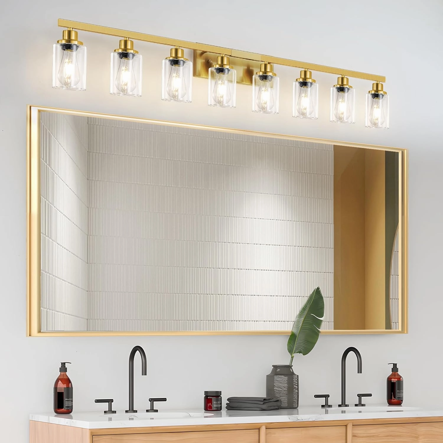 8 Light Gold Vanity Lights for Mirror, 52inch Modern Gold Bathroom Wall Lighting for Bedroom, Living Room