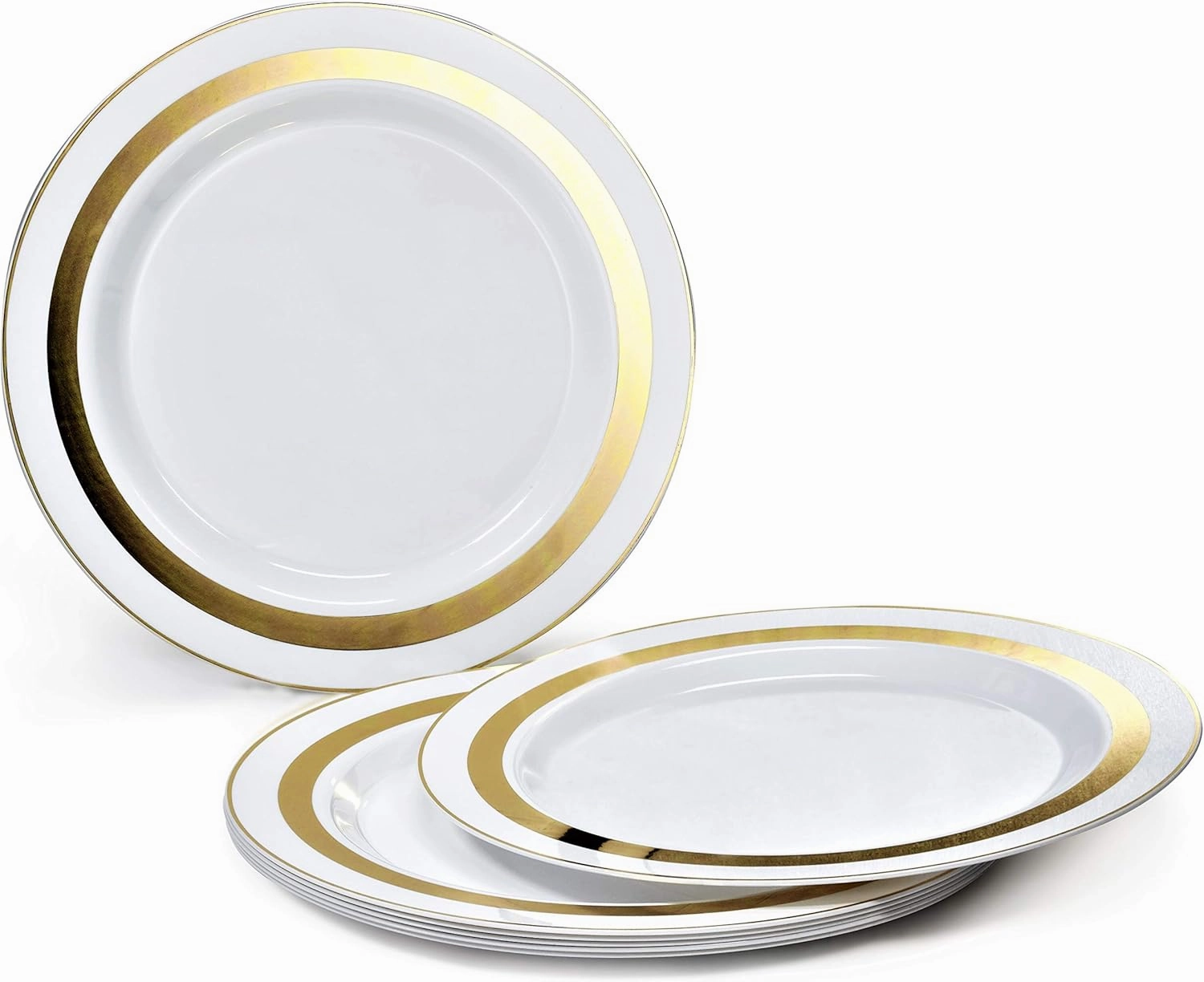 " OCCASIONS " 120 Plates Pack,(60 Guests) Heavyweight Premium Wedding Party Disposable Plastic Plates Set -60 x 10.5'' Dinner   60 x 7.5'' Salad/Dessert (Soleil White & Gold)