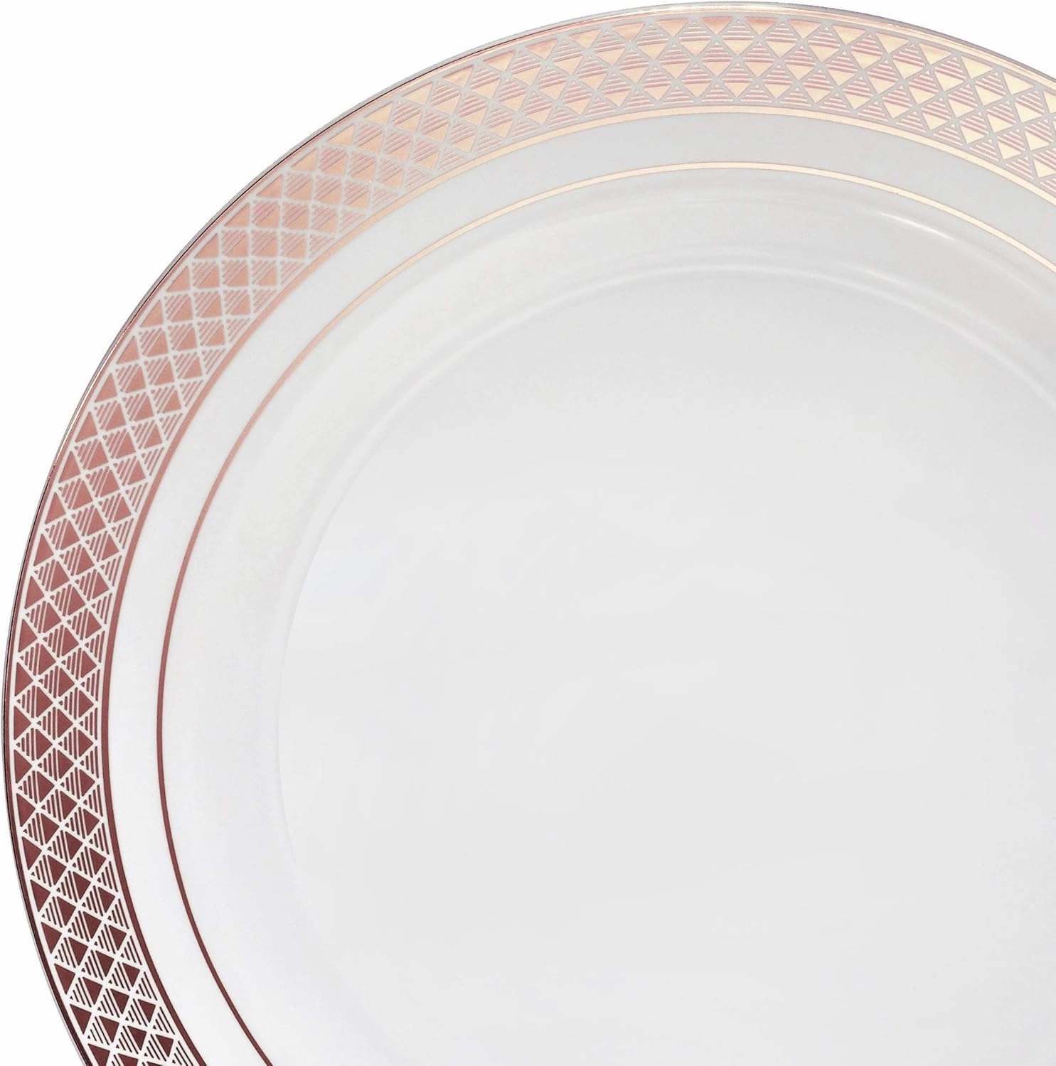 " OCCASIONS " 120 Plates Pack, Heavyweight Disposable Wedding Party Plastic Plates (10.5'' Dinner Plate, Celebration in White & Rose gold)