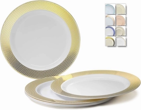 " OCCASIONS " 120 Plates Pack, Heavyweight Disposable Wedding Party Plastic Plates (10.5'' Dinner Plate, Diamond in White & Gold)