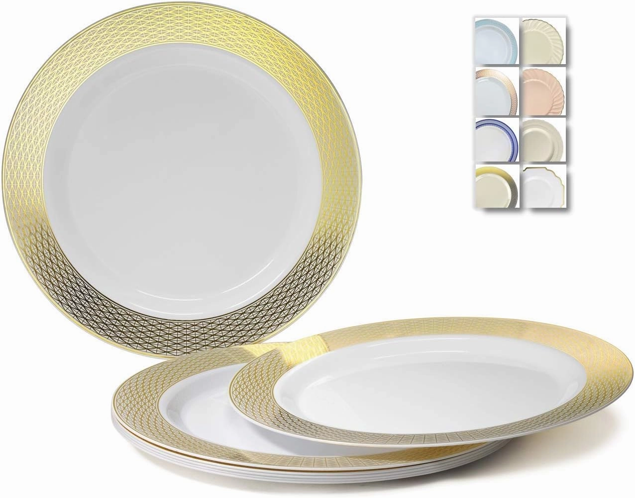 " OCCASIONS " 120 Plates Pack, Heavyweight Disposable Wedding Party Plastic Plates (10.5'' Dinner Plate, Diamond in White & Gold)