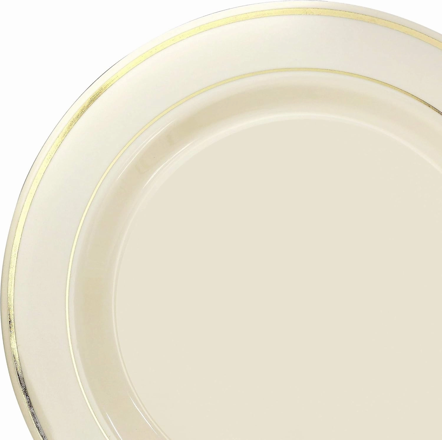 " OCCASIONS " 150pcs set (25 Guests)- Disposable Heavyweight DinnerwareWedding Plastic Plates & cutlery - 10.5'', 7.5''   Silverware w/double fork (Ivory & Gold Rim)